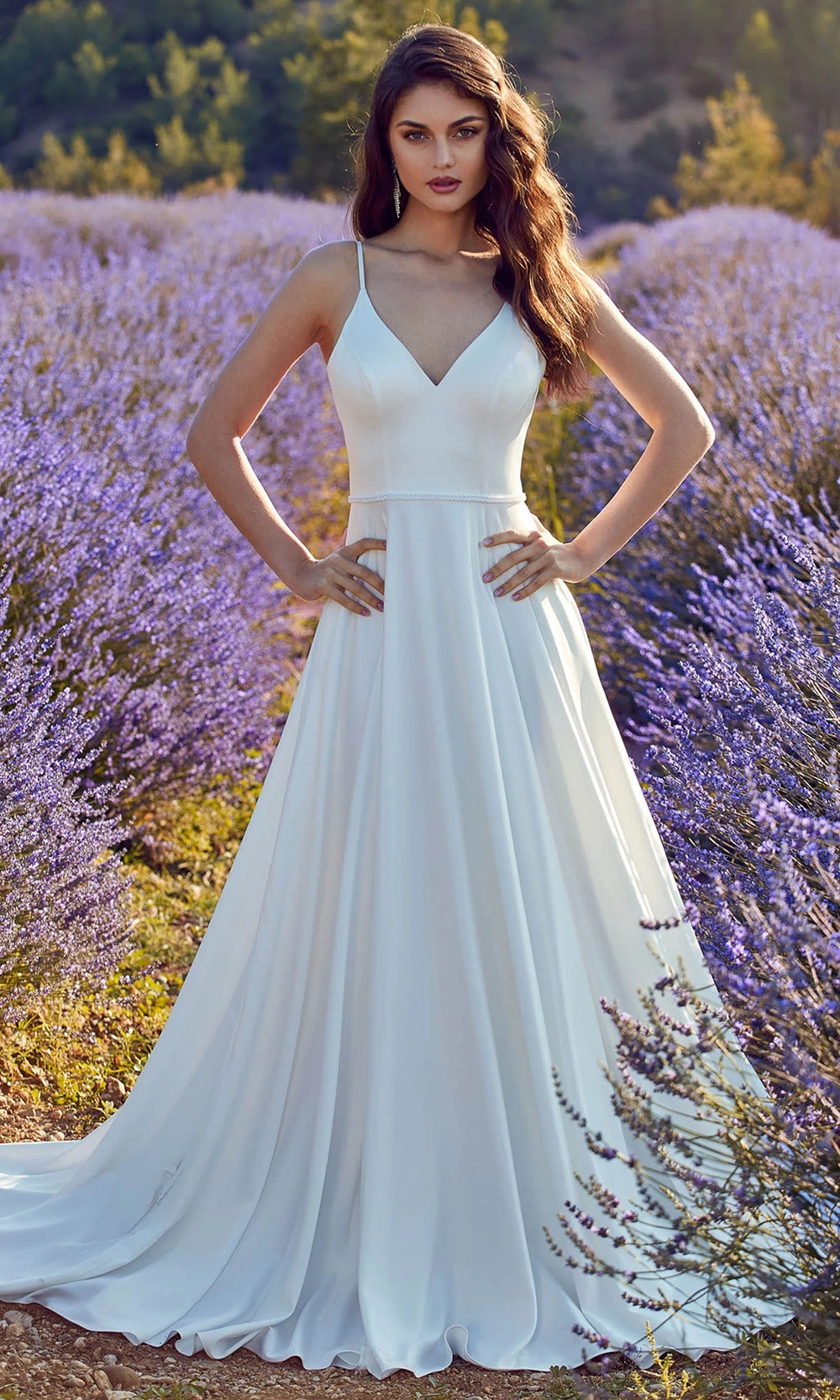Alyce Paris 7089 - Minimalist V-Neck A-line Dress - detail view
