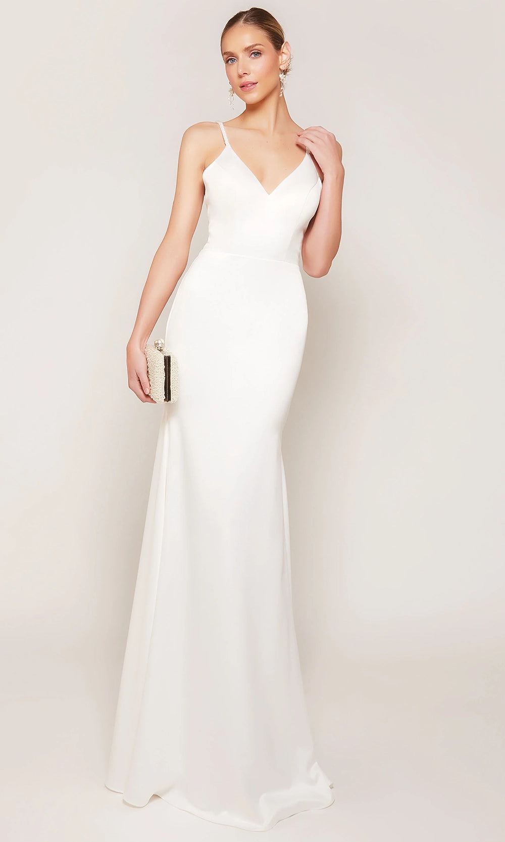Alyce Paris 7090 - Beaded Strap Satin Dress with Overskirt - back view