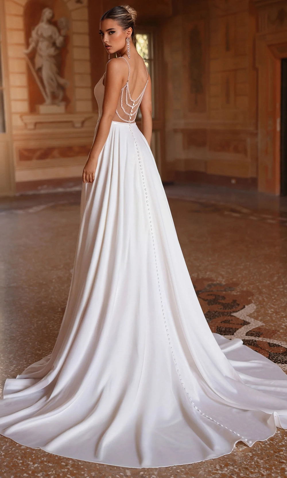 Alyce Paris 7099 - Deep V-Neckline Beaded Trim Dress - detail view