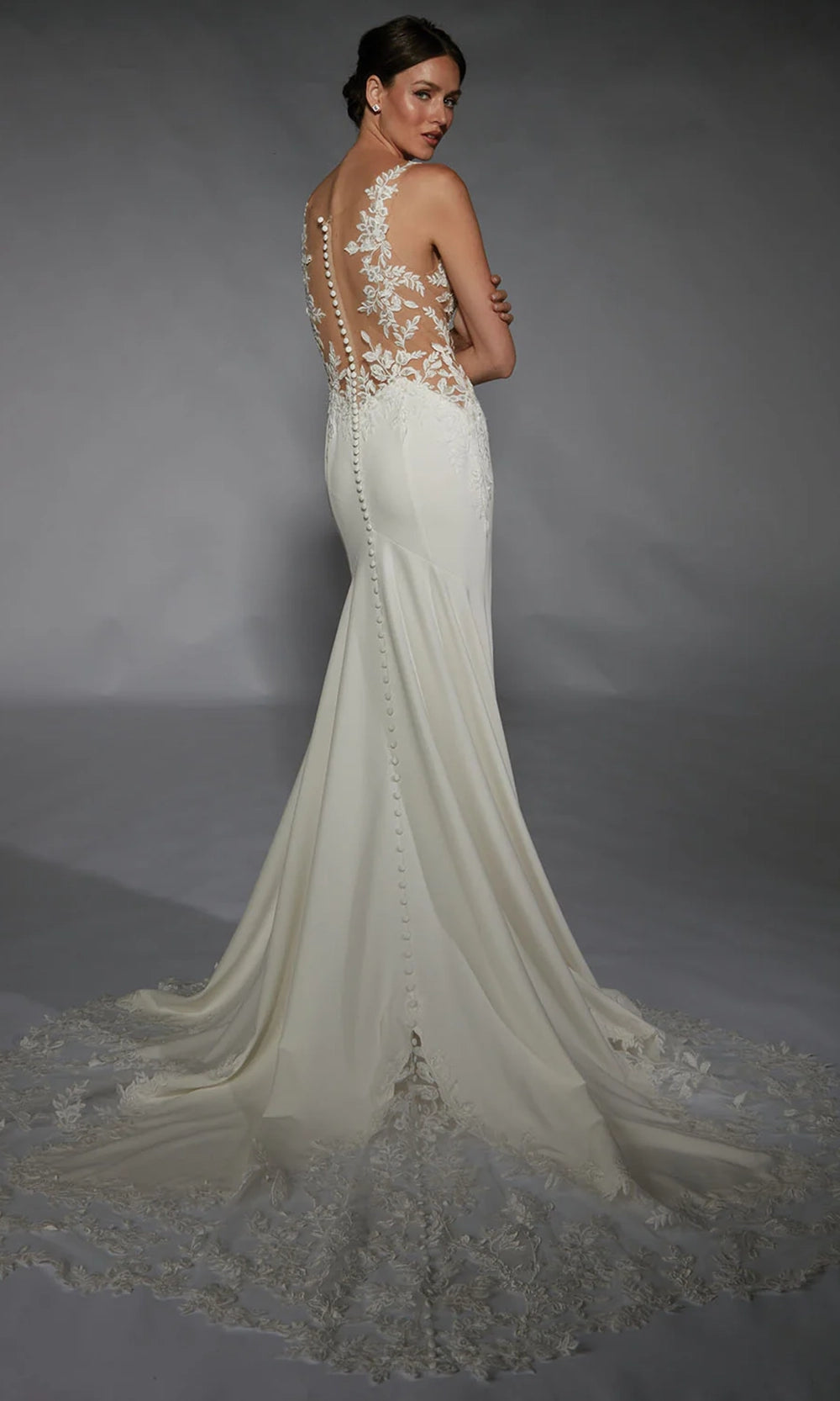 Alyce Paris 7117 - Floral Appliqued Illusion Trumpet Gown - back view