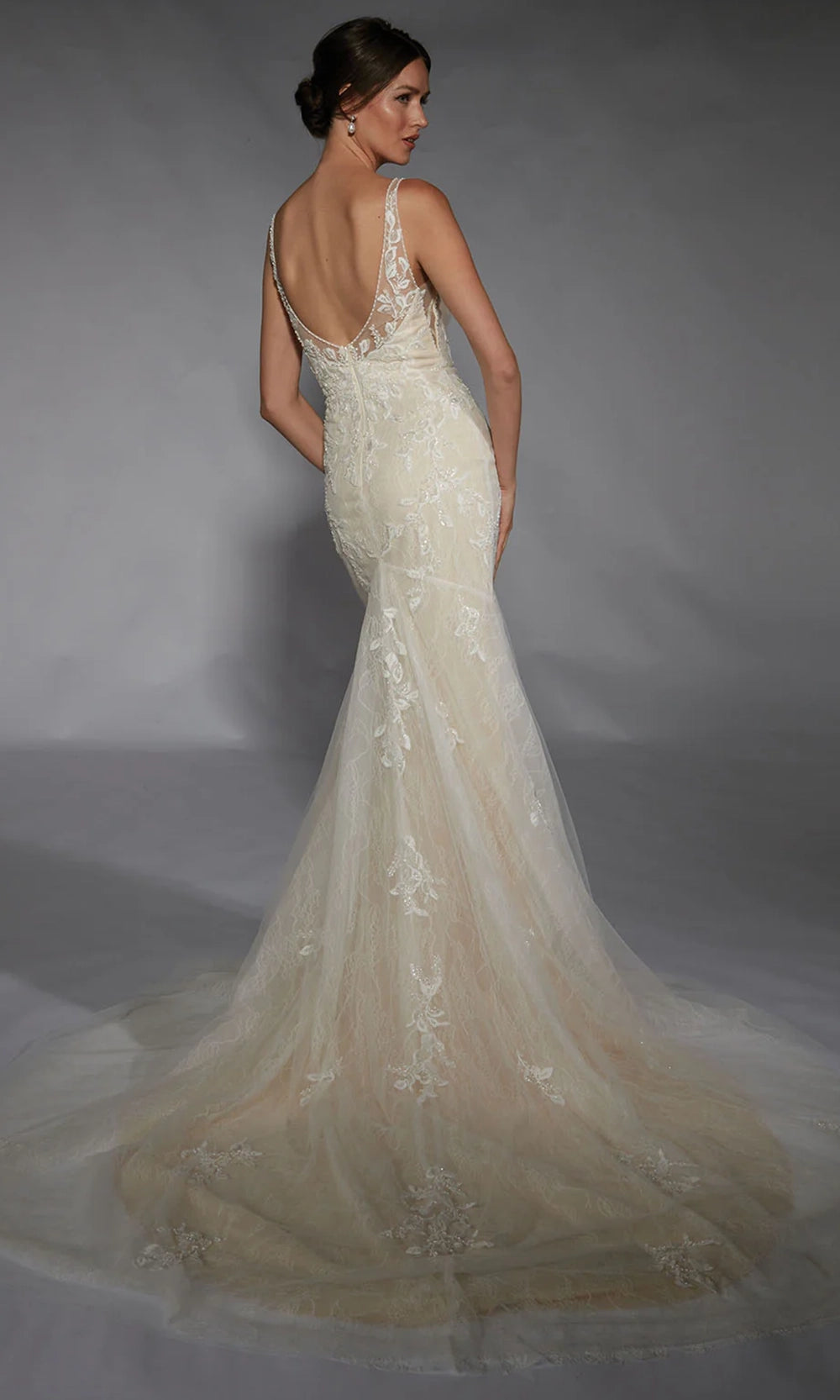 Alyce Paris 7119 - Illusion Plunge Embroidered Trumpet Dress - back view