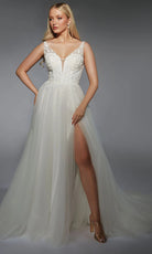Alyce Paris 7125 - Beaded Lace V-Neck Gown with Slit - designer wedding dress at Silhouette Dresses