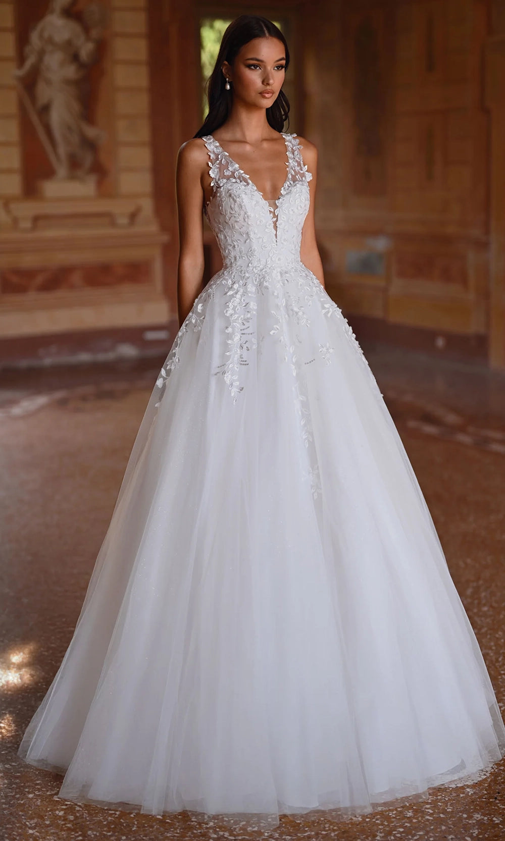 Alyce Paris 7128 - Lace Applique Sheer Strap Ballgown - designer wedding dress at Silhouette Dresses