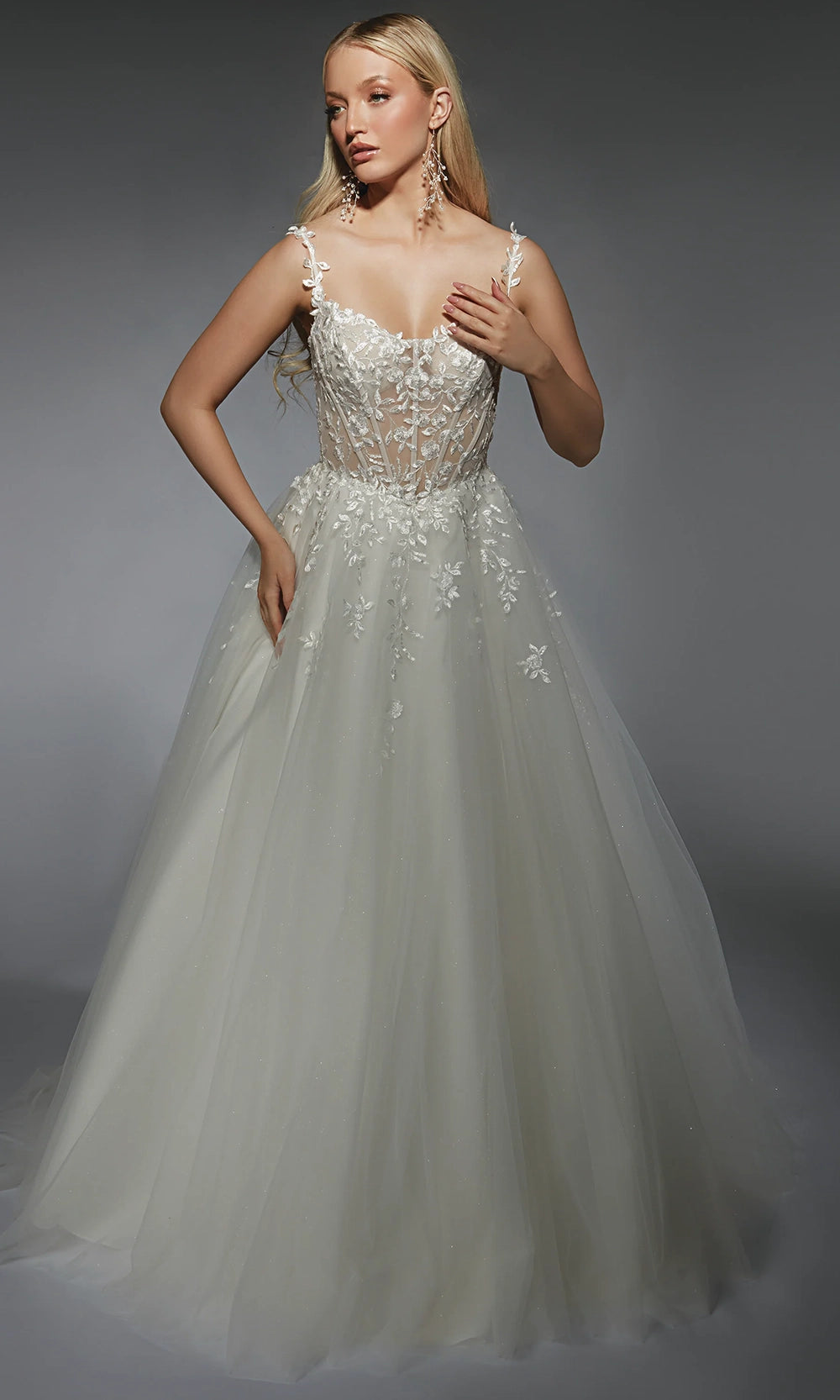 Alyce Paris 7130 - Sheer Corset Lace Appliqued A-Line Gown - designer wedding dress at Silhouette Dresses