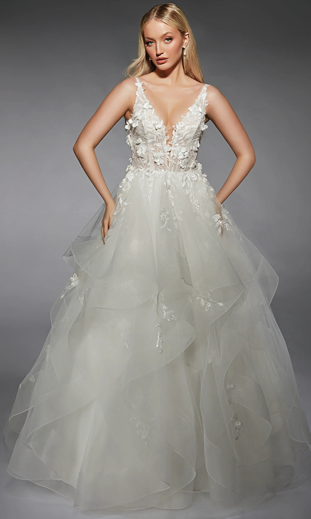 Alyce Paris 7131 - Ruffled Skirt Floral Bridal Ballgown - designer wedding dress at Silhouette Dresses