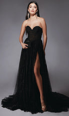 Alyce Paris 7133 - Corset Bodice Slit Tulle Gown - back view
