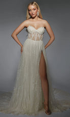 Alyce Paris 7133 - Corset Bodice Slit Tulle Gown - designer wedding dress at Silhouette Dresses