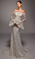 Alyce Paris 7156 - Lace Off Shoulder Gown with Flared Cuffs - designer wedding dress at Silhouette Dresses