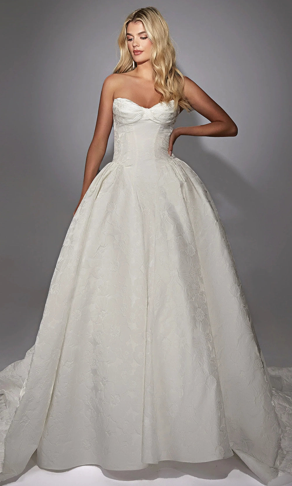Alyce Paris 7164 - Floral Jacquard Ball Gown with Corset Bodice - designer wedding dress at Silhouette Dresses