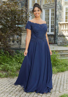 MGNY By Mori Lee - 72133 Off Shoulder Lace Appliqued Chiffon Dress