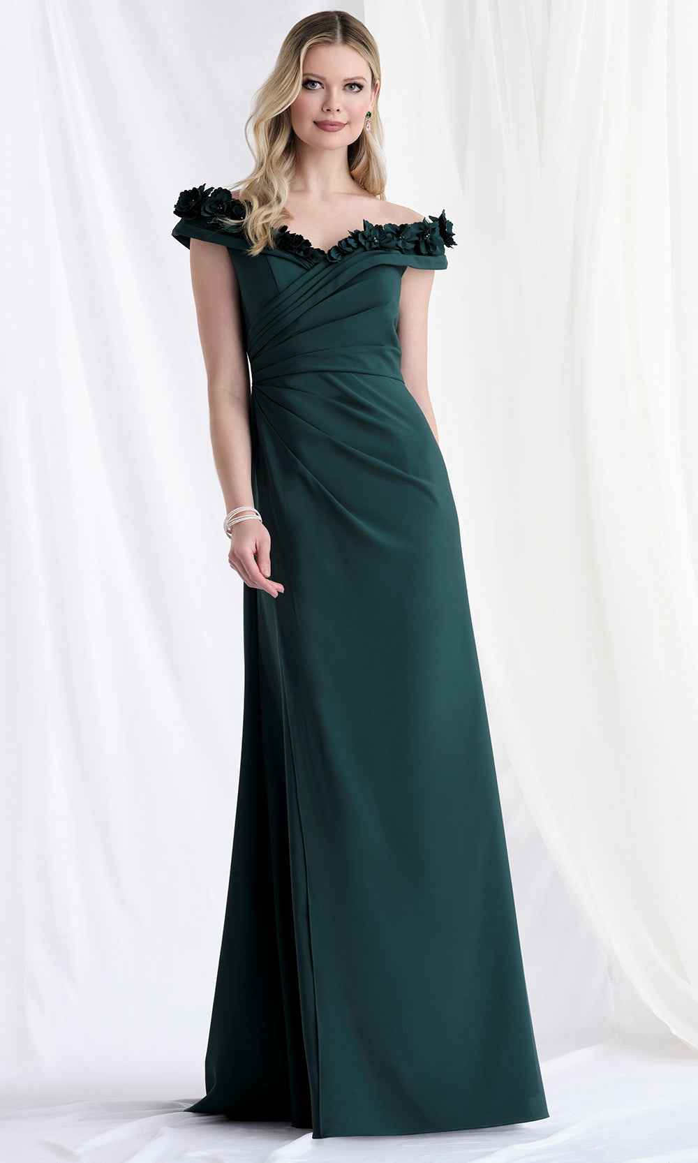 MGNY By Mori Lee 73183 - Off Shoulder Floral Appliqued Gown
