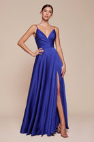 Cinderella Divine - 7485C Spaghetti Strap High Slit Gown - view 15