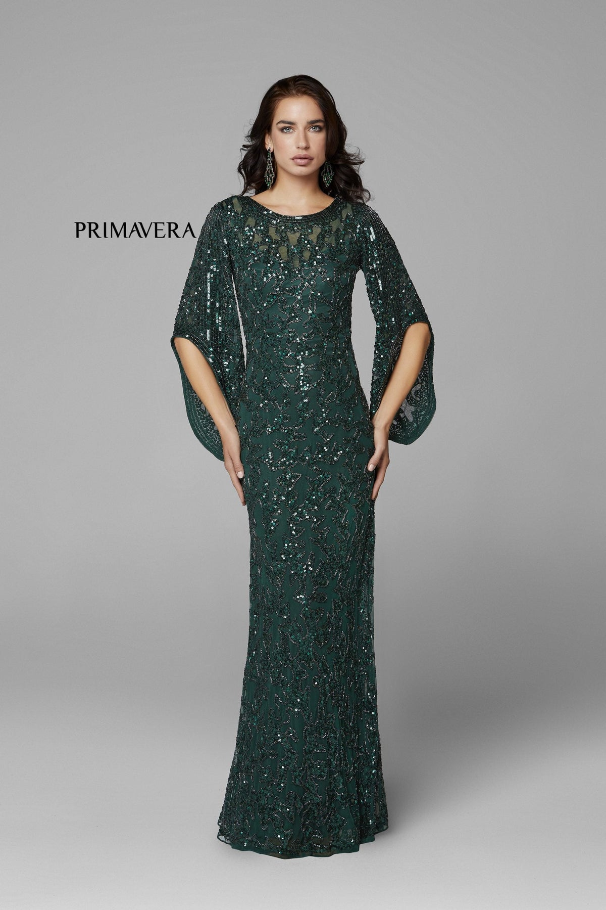 Primavera Couture - 9713 Sequined Flare Sleeve Junior Prom Gown