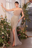 Andrea and Leo A1436 - Asymmetric Fan Bodice Evening Gown
