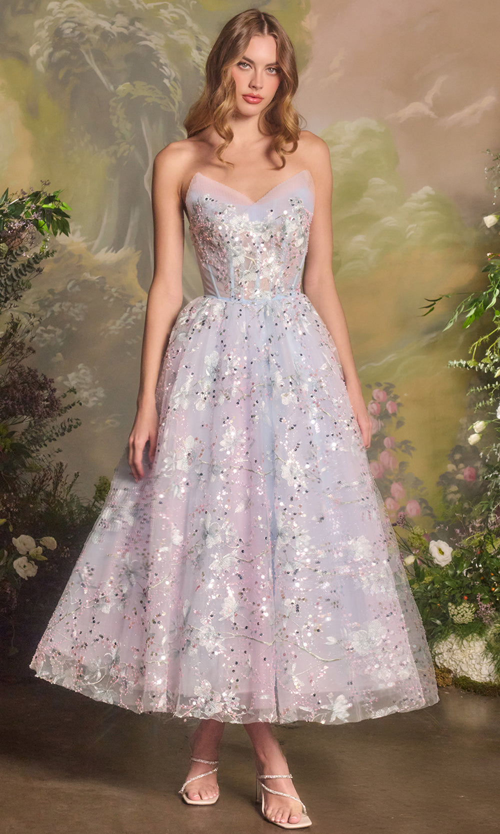 Andrea and Leo A1485 - High-Low Tea-Length Floral Prom Dress - Silhouette Dresses