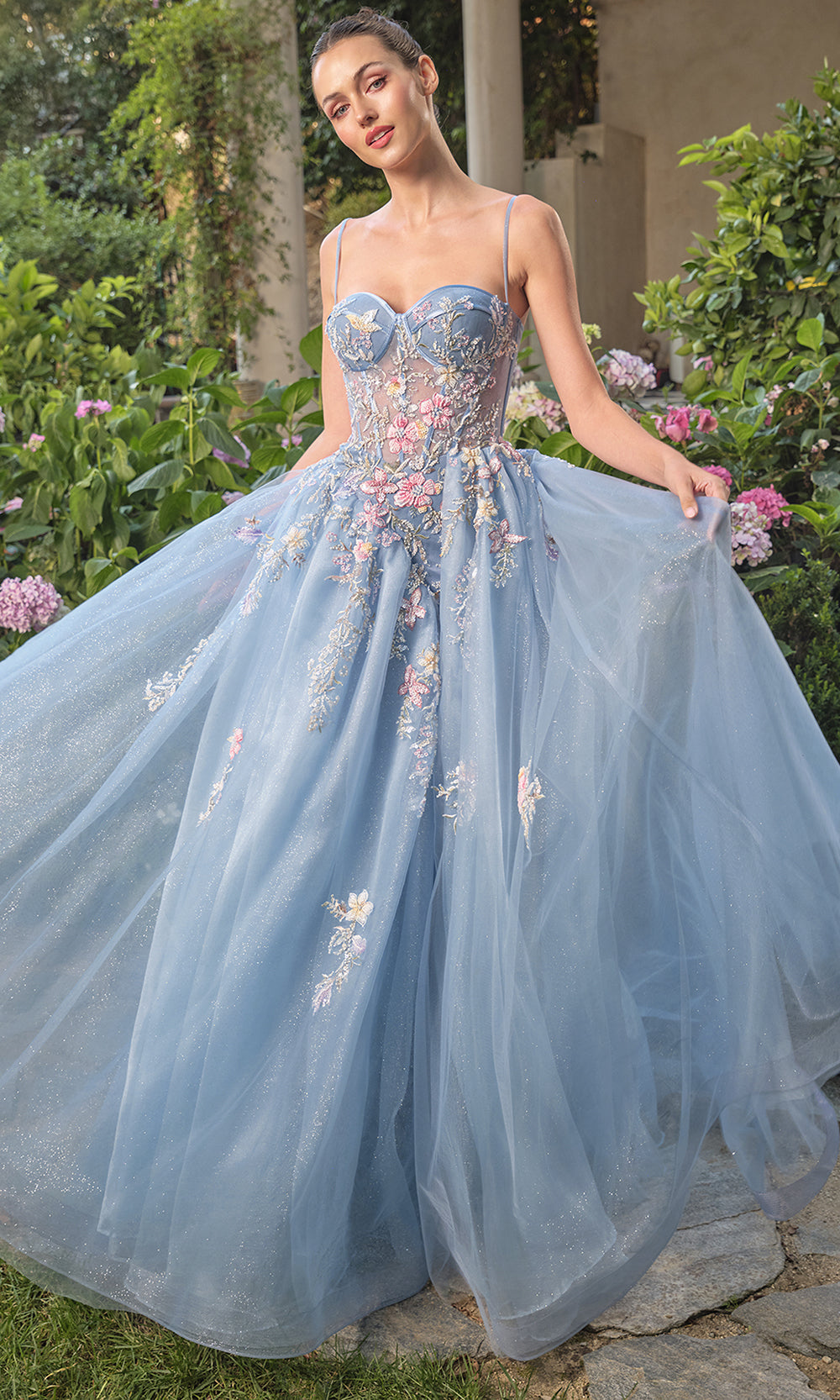 Andrea and Leo A1490 - Sheer Floral Corset Ballgown - designer ball gown at Silhouette Dresses