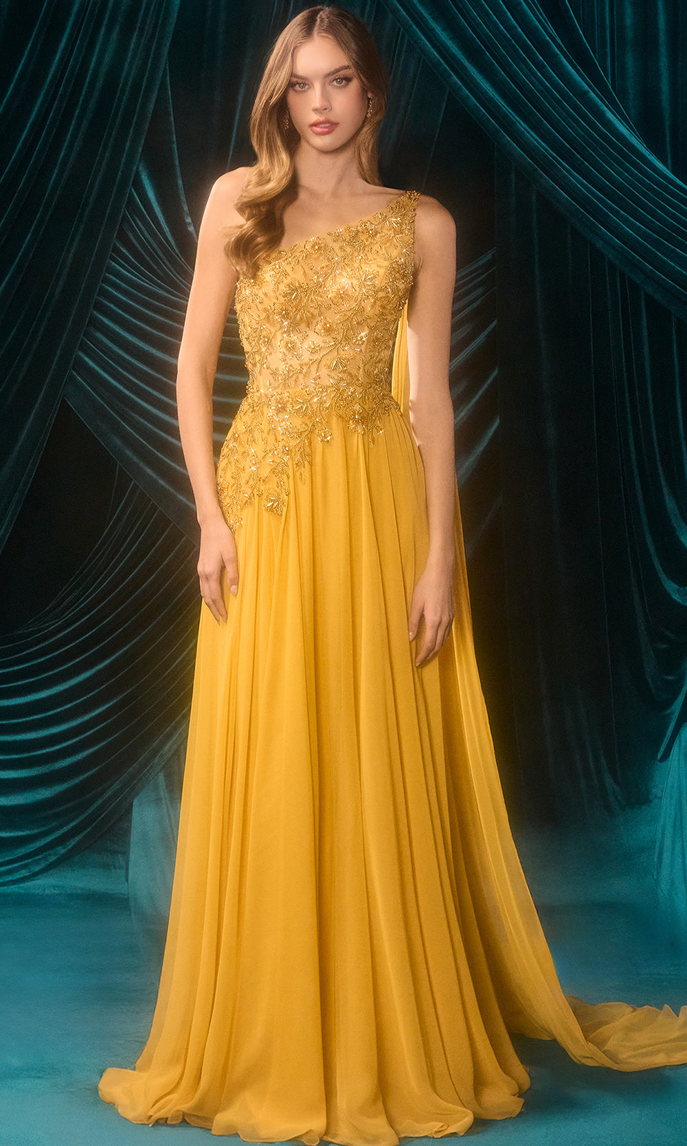 Andrea and Leo A1495 - Beaded One-Shoulder Evening Gown - Silhouette Dresses