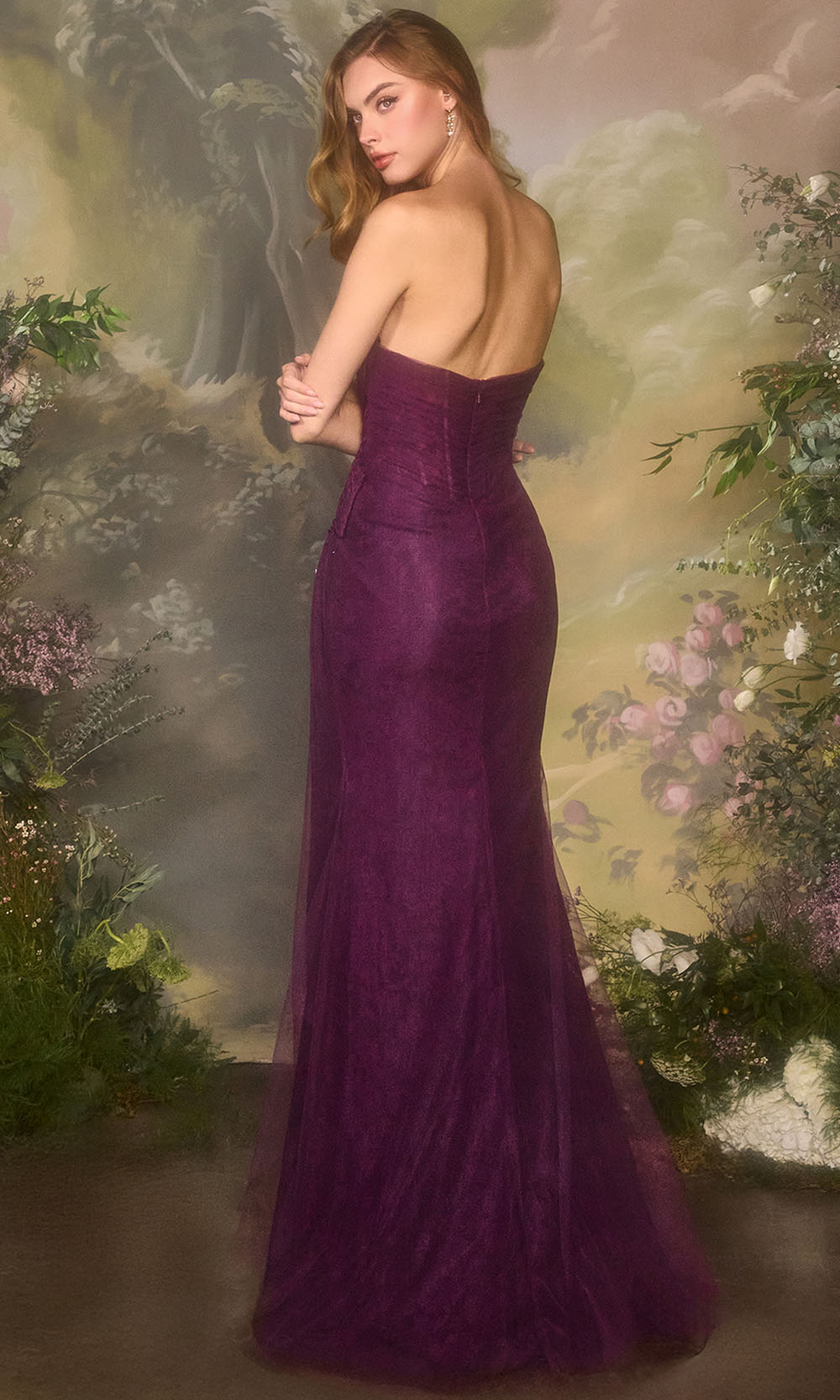 Andrea and Leo A1497 - High Slit Strapless Lace Evening Gown - view 4