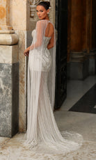 Chic and Holland BR550023 - Sheer Corset Beaded Gown with Cape Overlay - back view