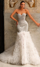Chic and Holland BR550030 - Strapless Beaded Dress with Feather Skirt - Silhouette Dresses