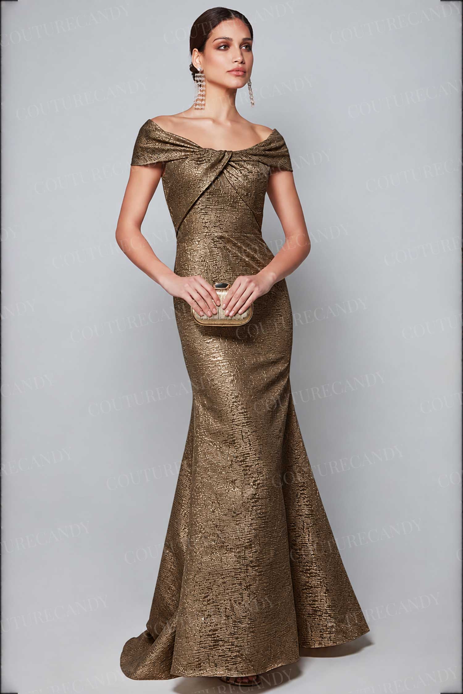Alyce Paris 27613 Twisted Off Shoulder Jacquard Gown