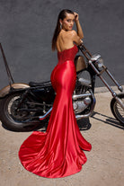 Ladivine C170 - Rhinestone Adorned Satin Evening Gown