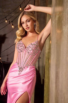 Ladivine C171 - Plunging Beaded Corset Evening Gown