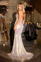 Ladivine CA115 - Beaded Metallic Lace-Up Satin Dress