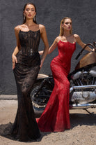 Ladivine CB162 - Beaded Mesh Sheath Evening Gown