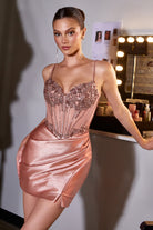Ladivine CC503 - Embellished Corset Bodice Cocktail Dress