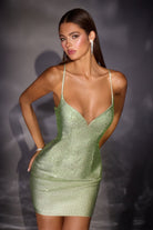 Ladivine CD2424 - Spaghetti Strap Crystal Hot-Fix Mini Dress