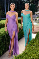 Ladivine CD406 - Off Shoulder Chiffon Gown with Scarf