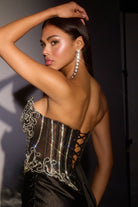 Ladivine CD645 - Beaded Embroidered Satin Short Dress
