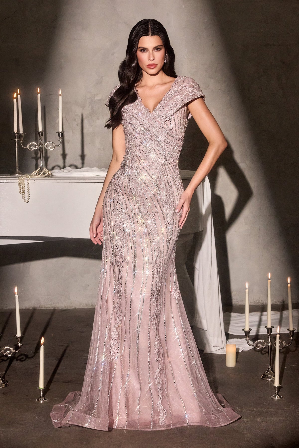 Ladivine CD698 - Beaded Tulle Mermaid Gown