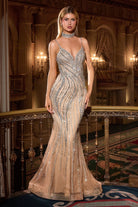 Ladivine CD719 - Plunging Beaded Mermaid Gown