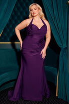 Ladivine CD796C - Ruched Halter Long Gown