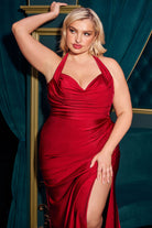 Ladivine CD796C - Ruched Halter Long Gown