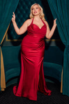 Ladivine CD796C - Ruched Halter Long Gown