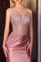 Ladivine CDS538 - Beaded Corset Sweetheart Neck Prom Gown