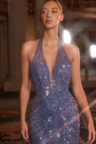 Ladivine CDS547 - Halter Illusion Beaded Mermaid Gown