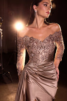 Ladivine CDS549 - Off-Shoulder Quarter Sleeves Formal Gown