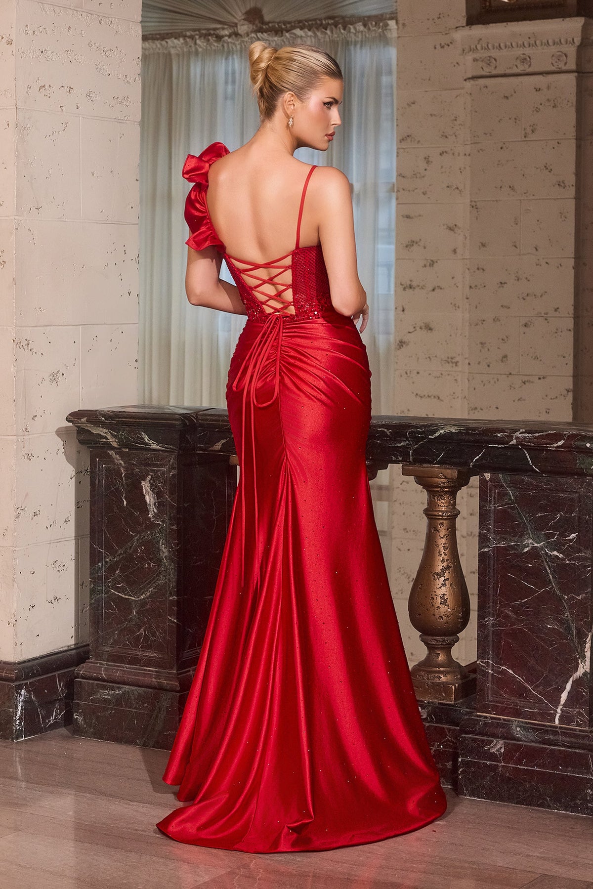 Ladivine CM386 - 3D Floral Corset Satin Mermaid Gown
