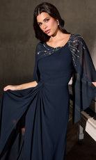 Ladivine CR884 - Embellished Cape Sleeve Chiffon Gown