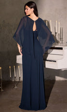 Ladivine CR884 - Embellished Cape Sleeve Chiffon Gown