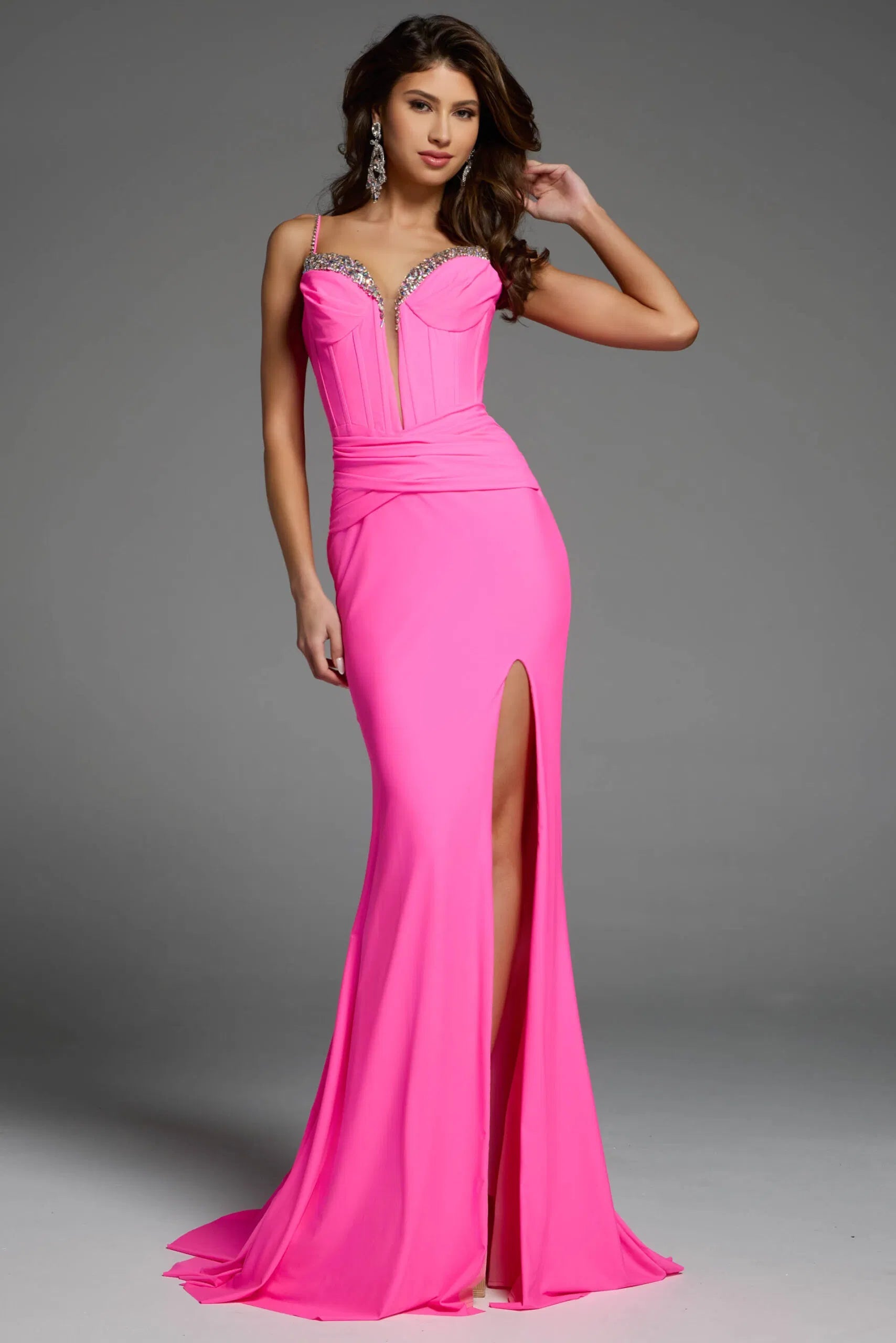 Jovani D5020 - Crystal Beads Sheath Prom Dress - detail view