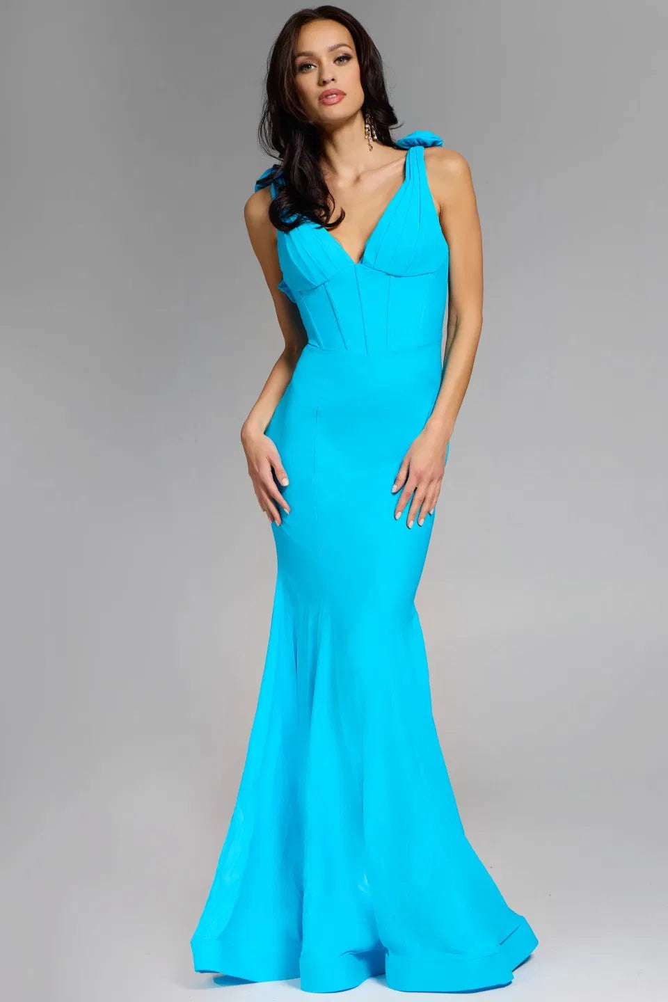 Jovani D5810 - 3D Floral Accented Wide Straps Prom Gown - detail view