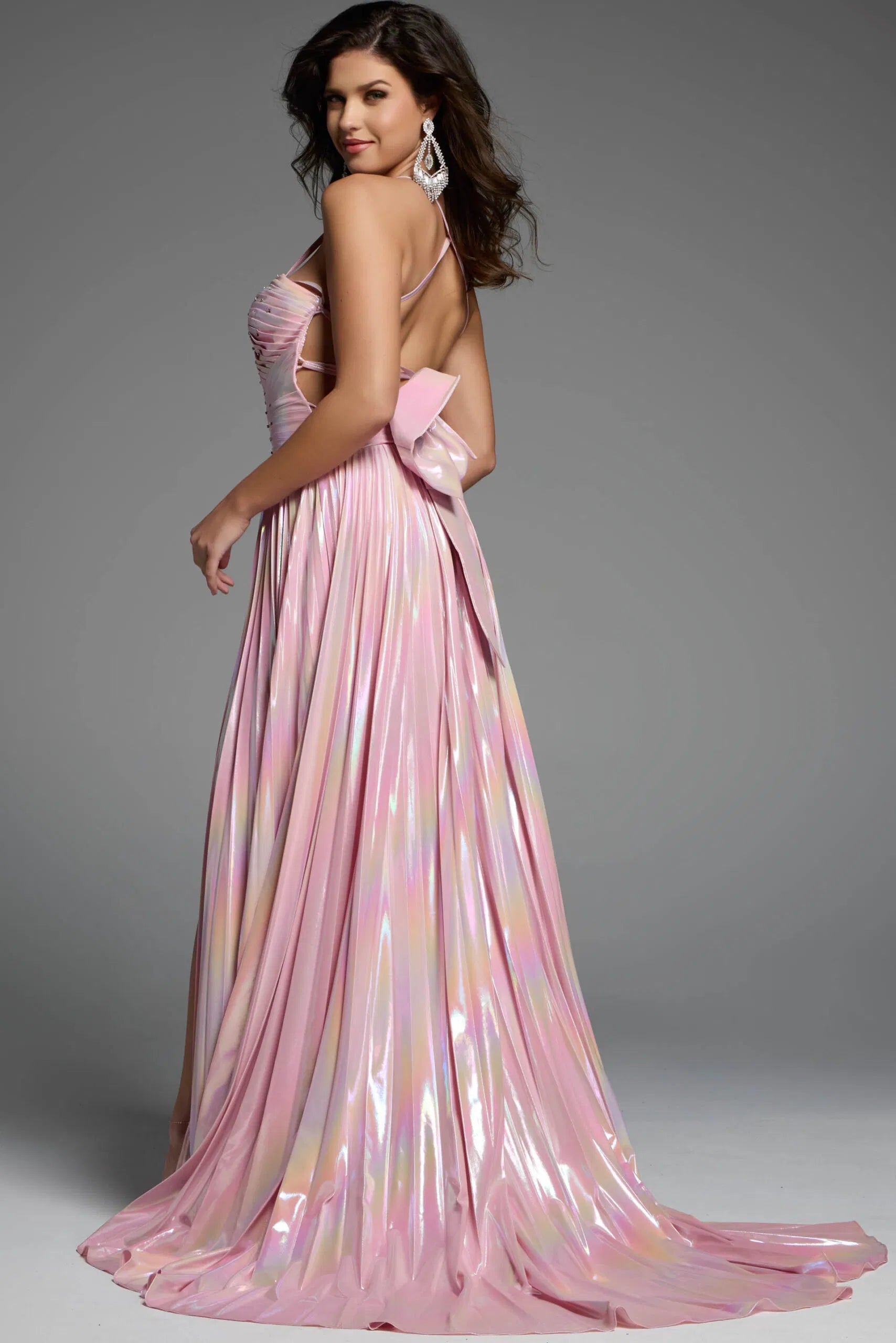 Jovani D6028 - Pleated Metallic Sweetheart Prom Gown - view 4