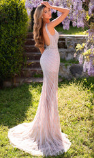 Chic and Holland EW990051 - Beaded Plunging V Neck Evening Gown - back view