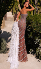 Chic and Holland EW990055 - Sweetheart Linear Beaded Sheath Gown - back view