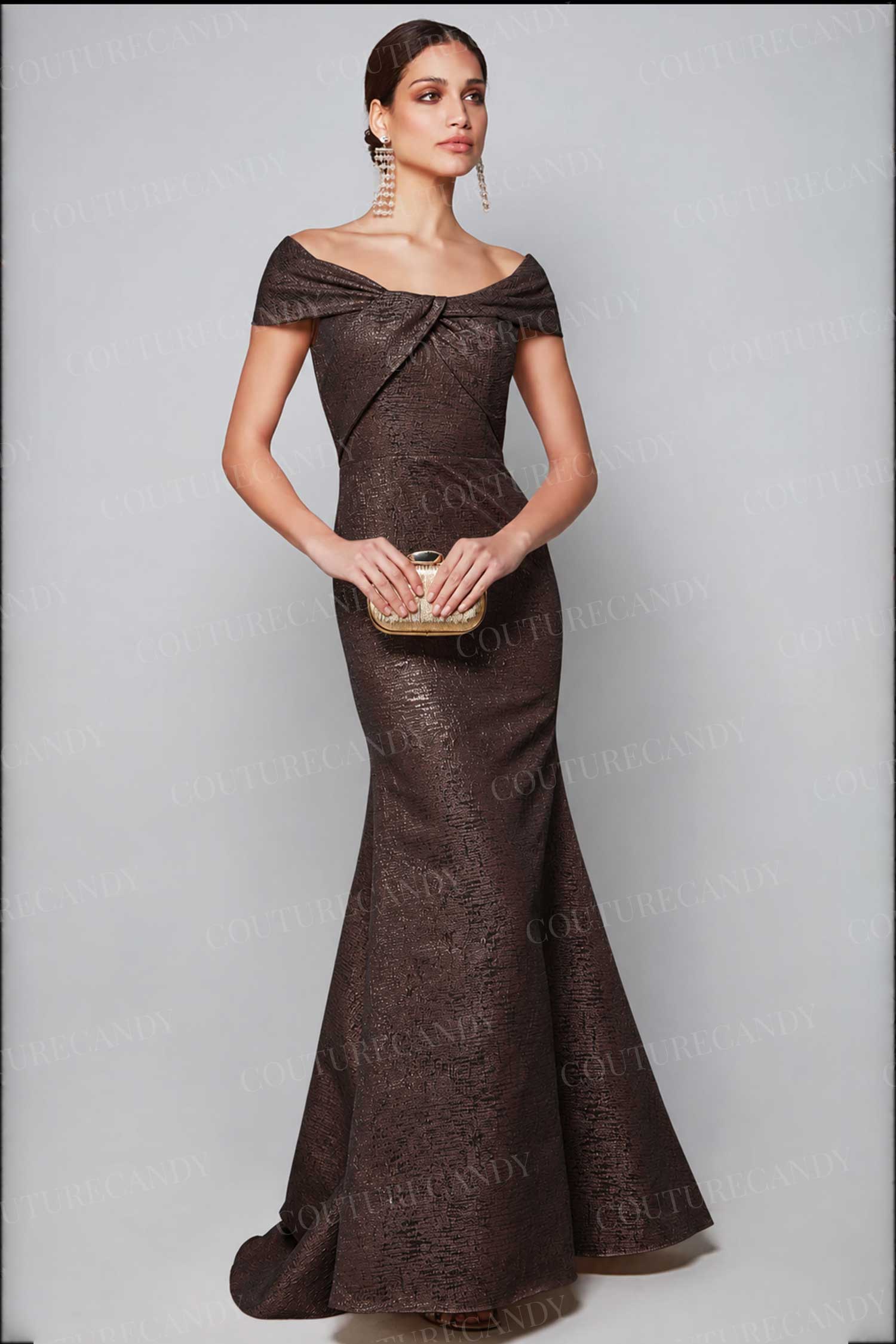 Alyce Paris 27613 Twisted Off Shoulder Jacquard Gown